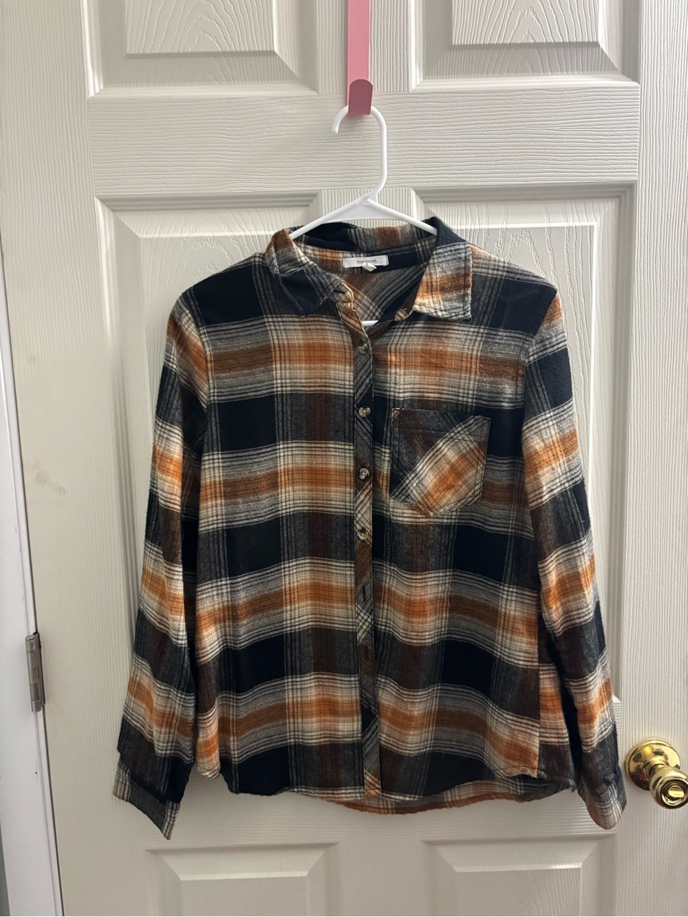 Women’s Black and Orange Plaid Button-Up Shirt